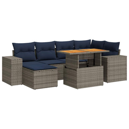 Set Divani da Giardino 7 pz con Cuscini Grigio in Polyrattan