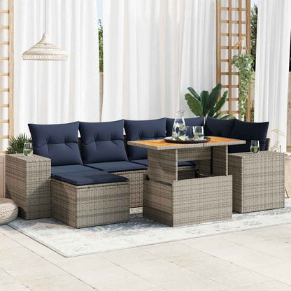 Set Divani da Giardino 7 pz con Cuscini Grigio in Polyrattan | homemem39