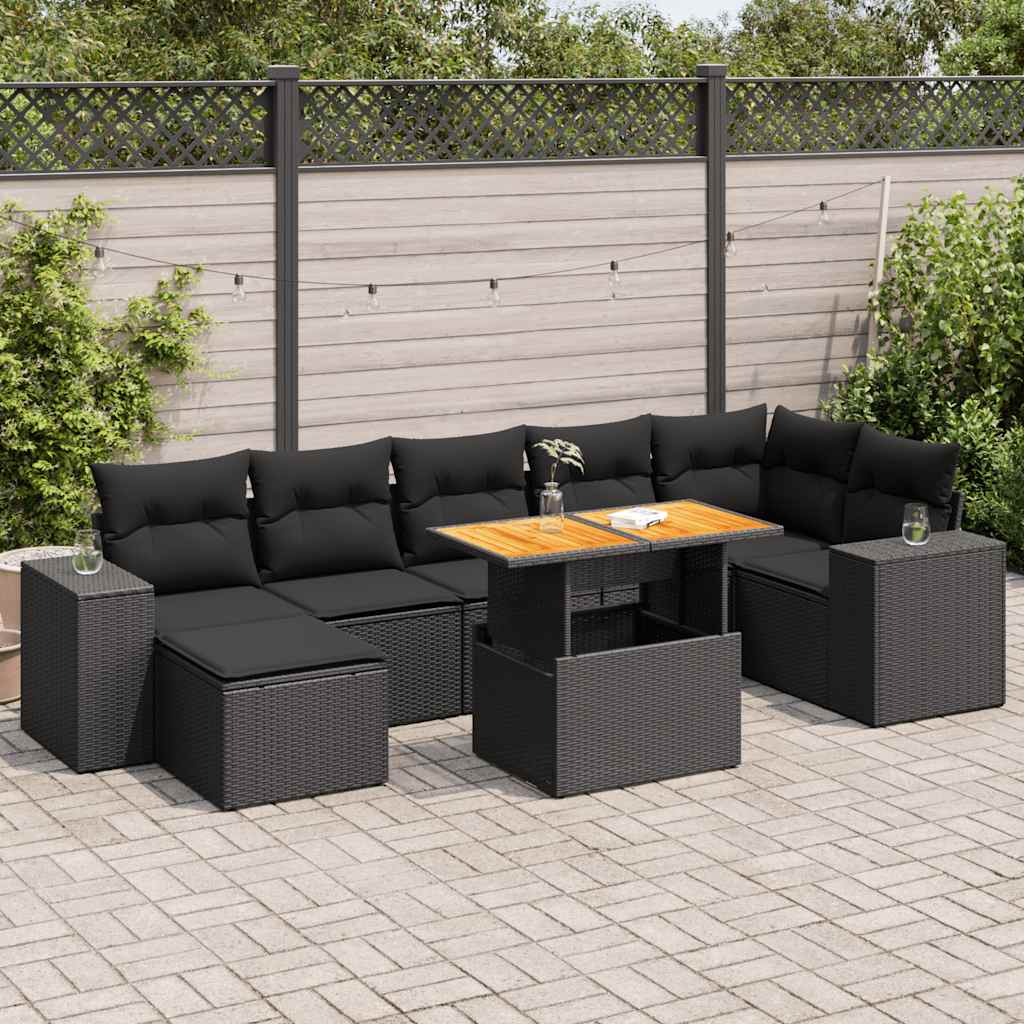 Set Divani da Giardino con Cuscini 8 pz Nero in Polyrattan | homemem39