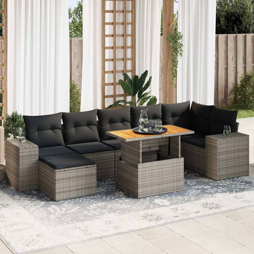 Set Divano da Giardino 8 pz con Cuscini Grigio in Polyrattan | homemem39