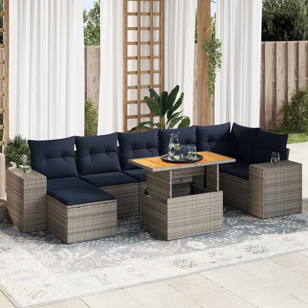 Set Divano da Giardino 8 pz con Cuscini Grigio in Polyrattan | homemem39