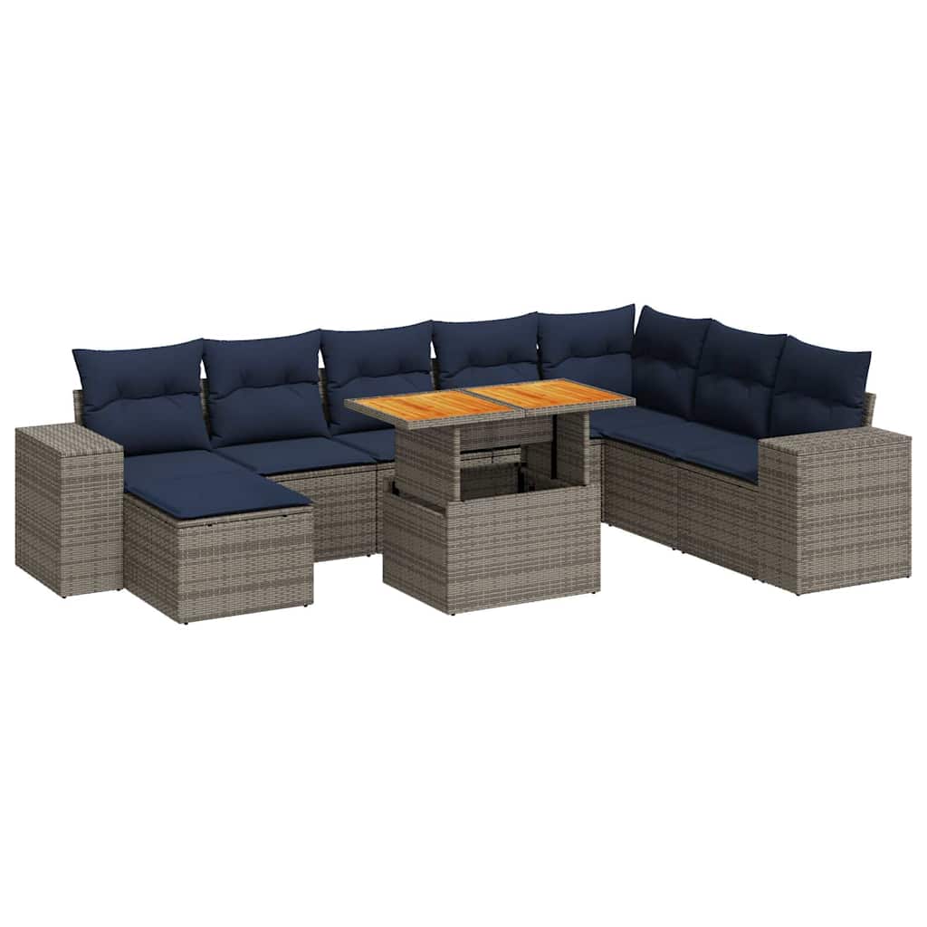 Set Divano da Giardino 9 pz con Cuscini Grigio in Polyrattan | homemem39