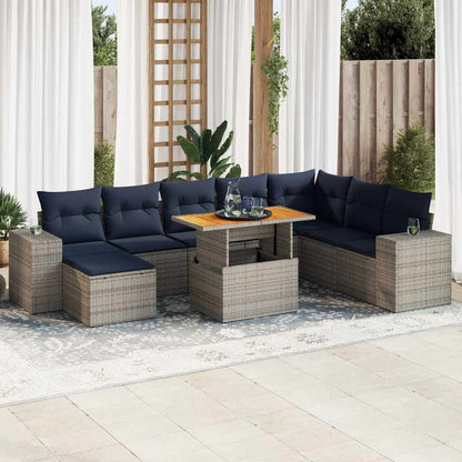 Set Divano da Giardino 9 pz con Cuscini Grigio in Polyrattan | homemem39