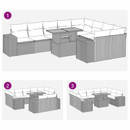 Set Divani Giardino 10pz con Cuscini Nero in Polyrattan Acacia | homemem39