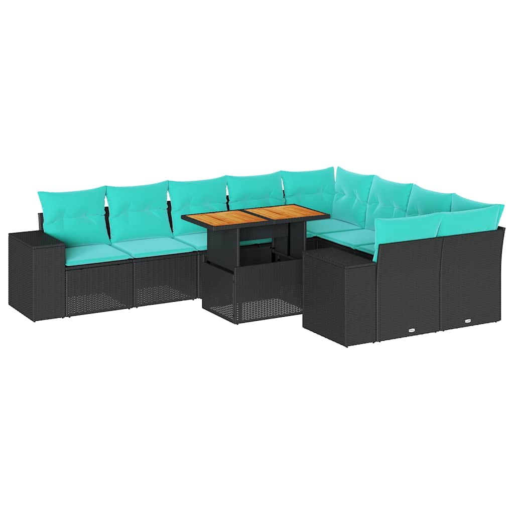 Set Divani da Giardino 10pz con Cuscini in Polyrattan Nero | homemem39
