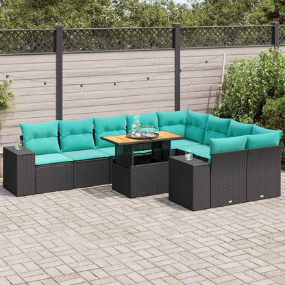 Set Divani da Giardino 10pz con Cuscini in Polyrattan Nero | homemem39