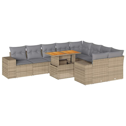 Divano da Giardino 10 pz con Cuscini Beige in Polyrattan Acacia