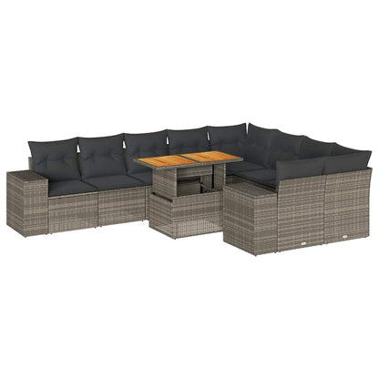 Divano Giardino 10 pz con Cuscini Grigio in Polyrattan Acacia