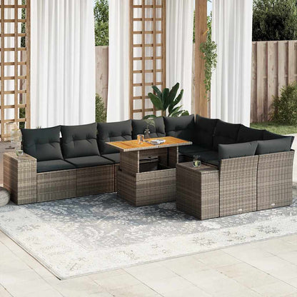 Divano Giardino 10 pz con Cuscini Grigio in Polyrattan Acacia | homemem39