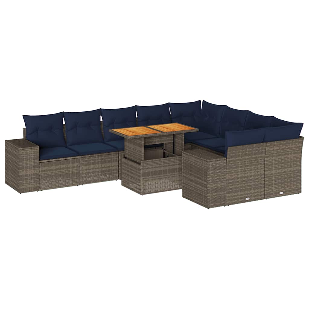 Set Divano da Giardino 10 pz con Cuscini Grigio in Polyrattan | homemem39