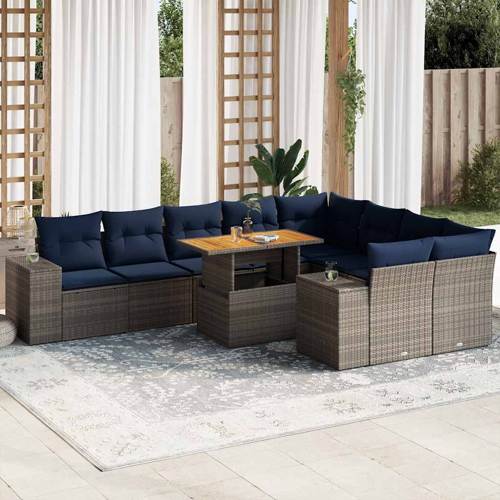 Set Divano da Giardino 10 pz con Cuscini Grigio in Polyrattan | homemem39