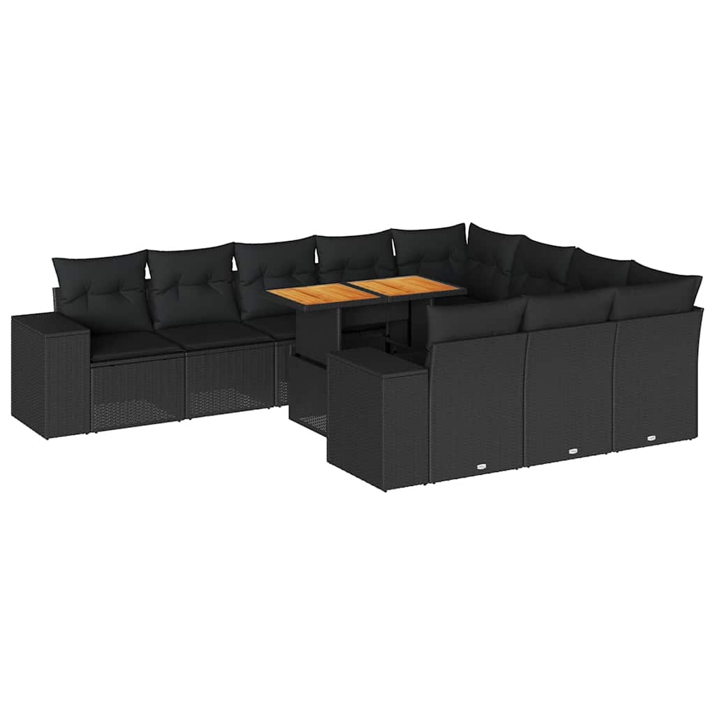 Set Divani Giardino 10pz con Cuscini Nero in Polyrattan Acacia | homemem39