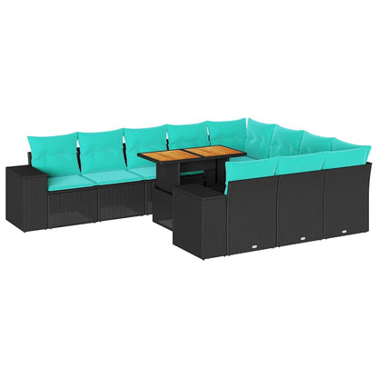 Set Divani da Giardino 11 pz con Cuscini in Polyrattan Nero | homemem39