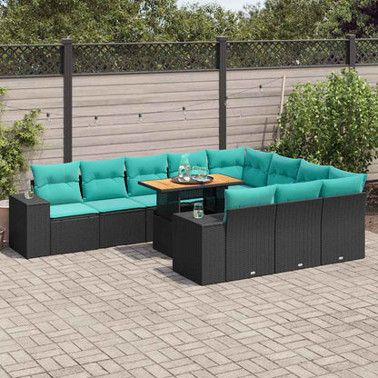 Set Divani da Giardino 11 pz con Cuscini in Polyrattan Nero