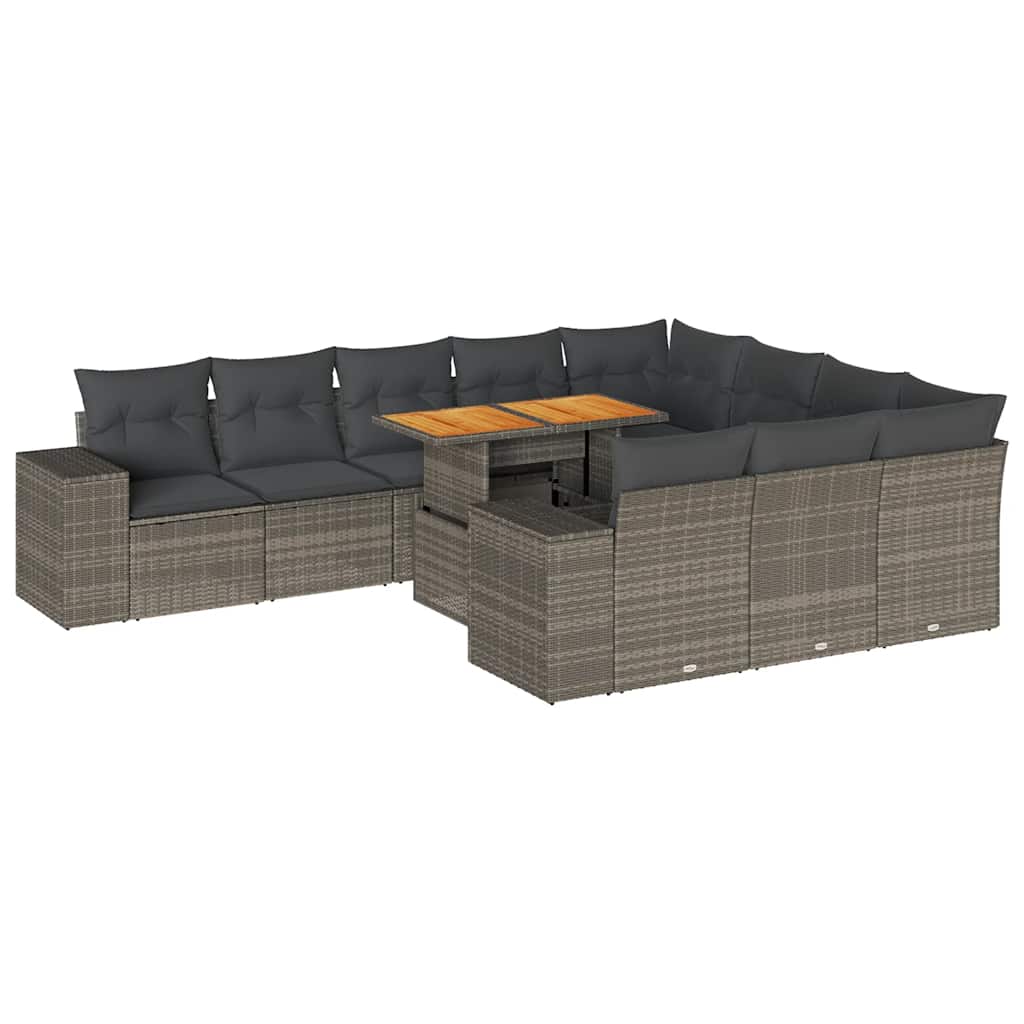 Divano Giardino 10 pz con Cuscini Grigio in Polyrattan Acacia | homemem39