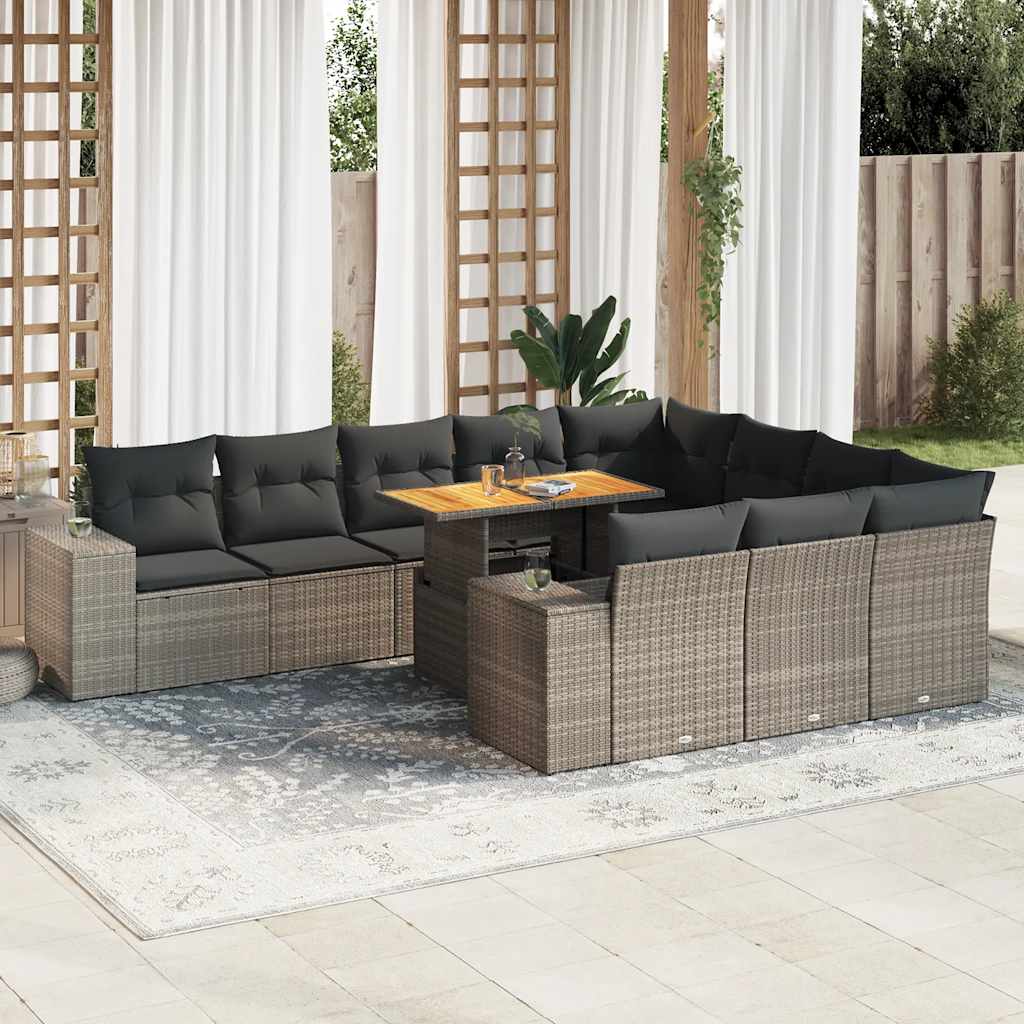 Divano Giardino 10 pz con Cuscini Grigio in Polyrattan Acacia