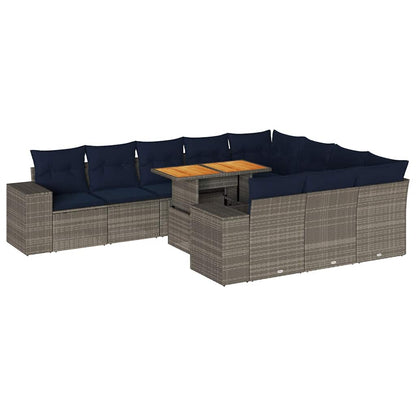 Set Divani da Giardino 11 pz con Cuscini in Polyrattan Grigio | homemem39
