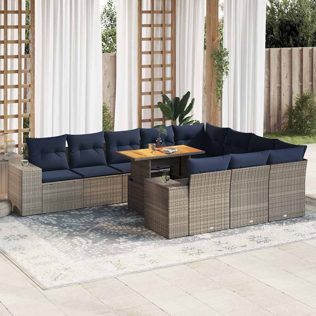 Set Divani da Giardino 11 pz con Cuscini in Polyrattan Grigio | homemem39