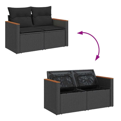 Set Divani da Giardino 5 pz con Cuscini Nero Polyrattan Acacia | homemem39