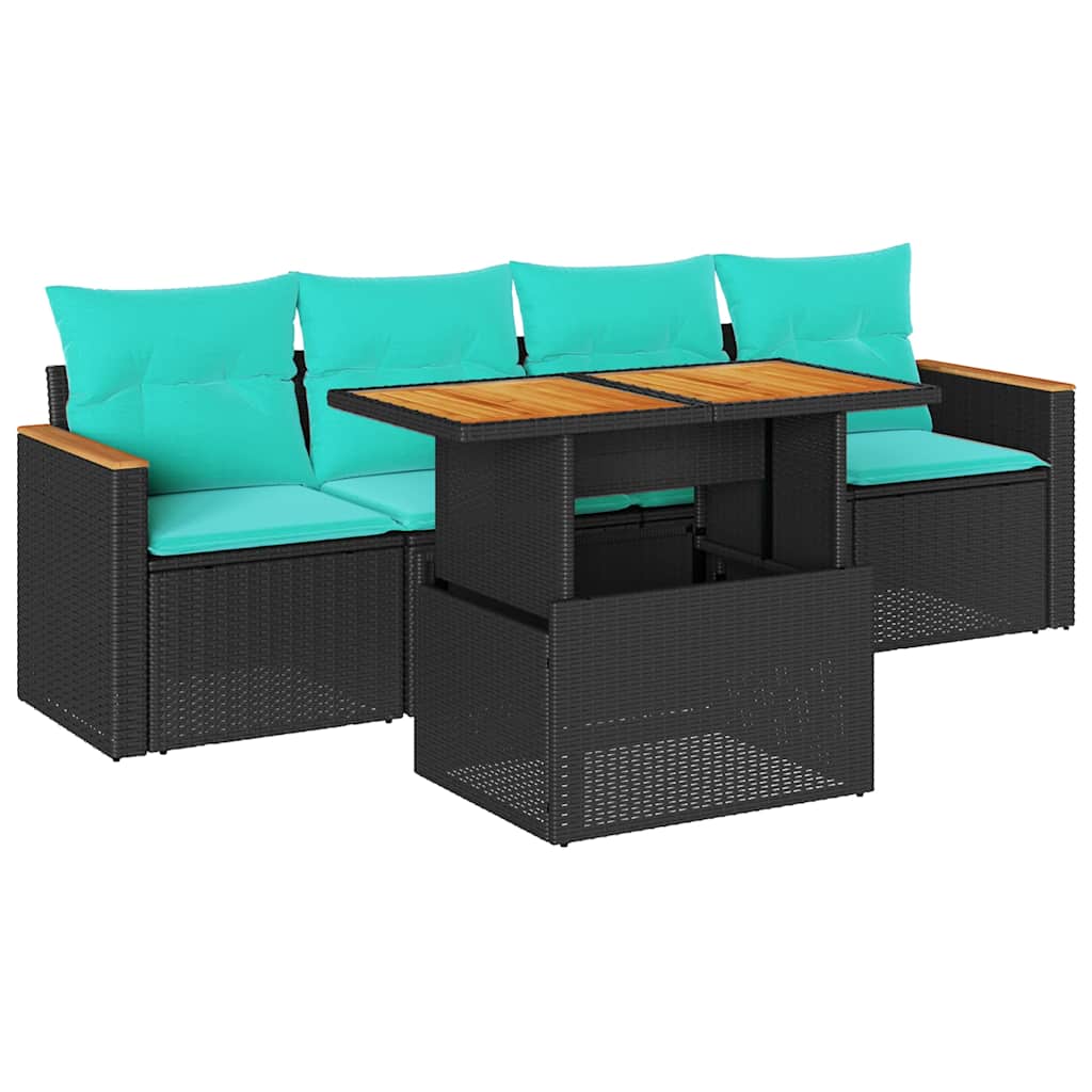 Set Divani da Giardino 5 pz con Cuscini in Polyrattan Nero | homemem39