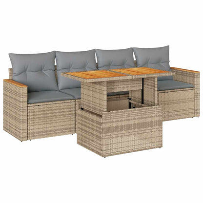Set Divano da Giardino 5 pz con Cuscini Beige Polyrattan Acacia | homemem39