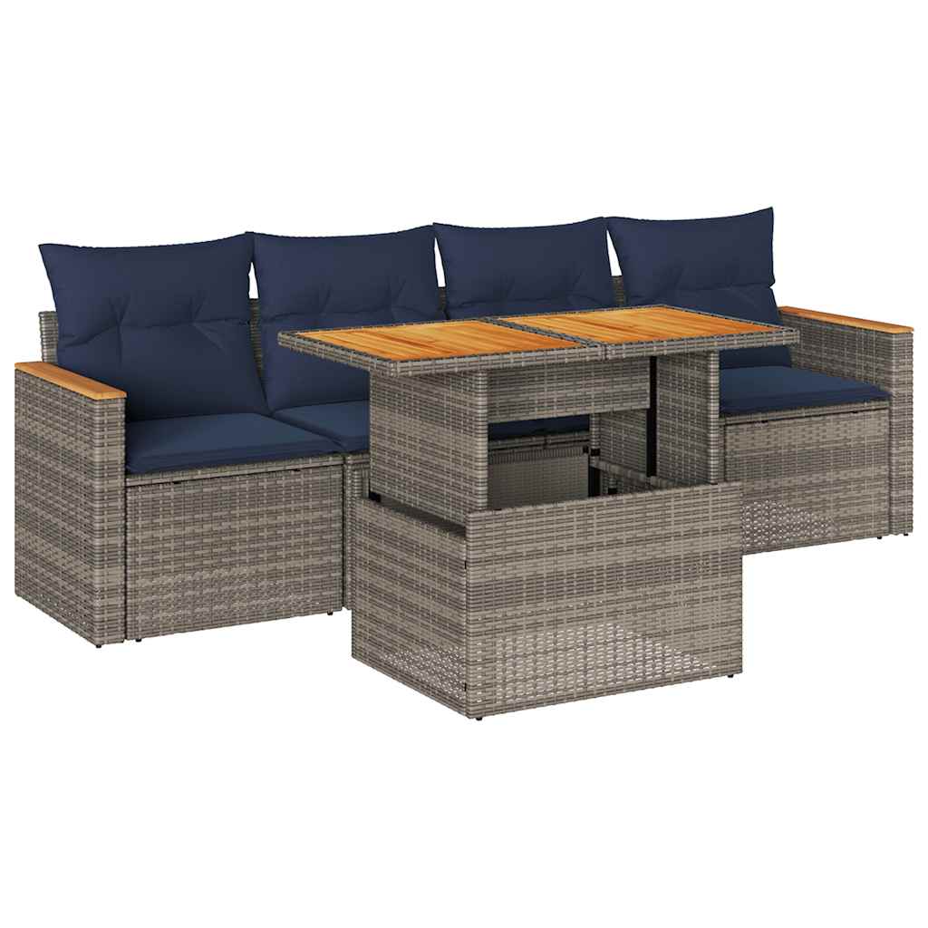 Set Divano da Giardino 5 pz con Cuscini Grigio in Polyrattan | homemem39