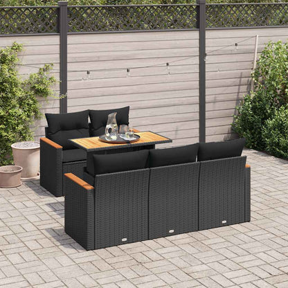 Set Divano da Giardino 6 pz con Cuscini Nero Polyrattan Acacia | homemem39