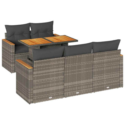 Set Divano da Giardino 6pz con Cuscini Grigio Polyrattan Acacia | homemem39