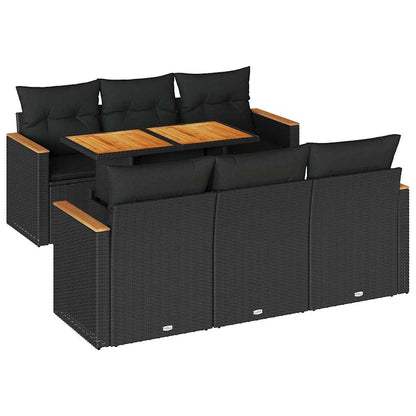 Set Divani da Giardino con Cuscini 7pz Nero Polyrattan Acacia | homemem39