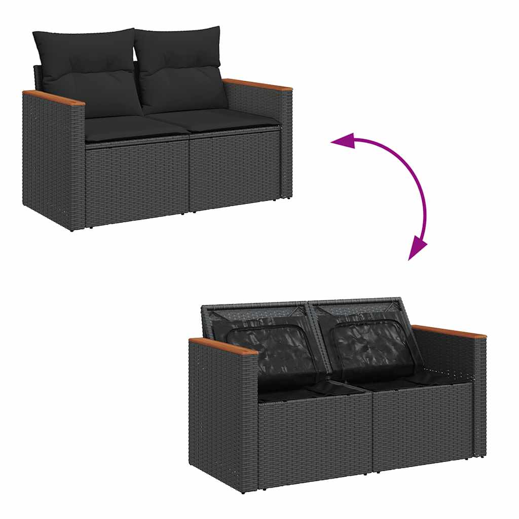 Set Divani da Giardino con Cuscini 7pz Nero Polyrattan Acacia | homemem39