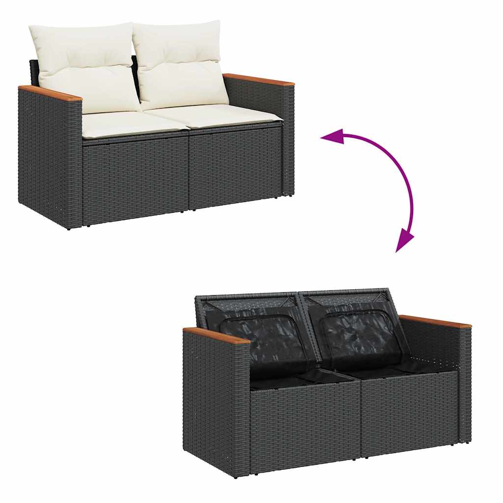 Set Divani da Giardino con Cuscini 7pz Nero Polyrattan Acacia | homemem39