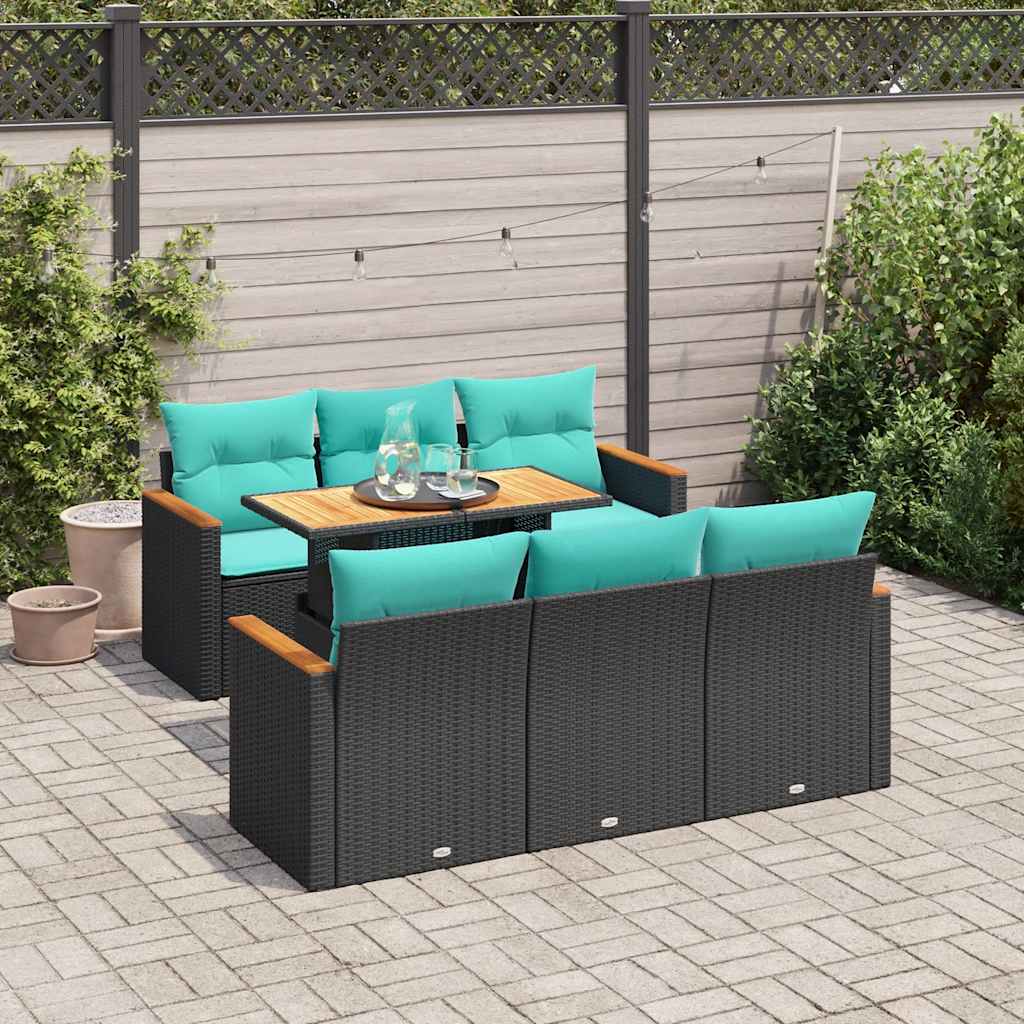 Set Divani da Giardino con Cuscini 7pz Nero Polyrattan | homemem39