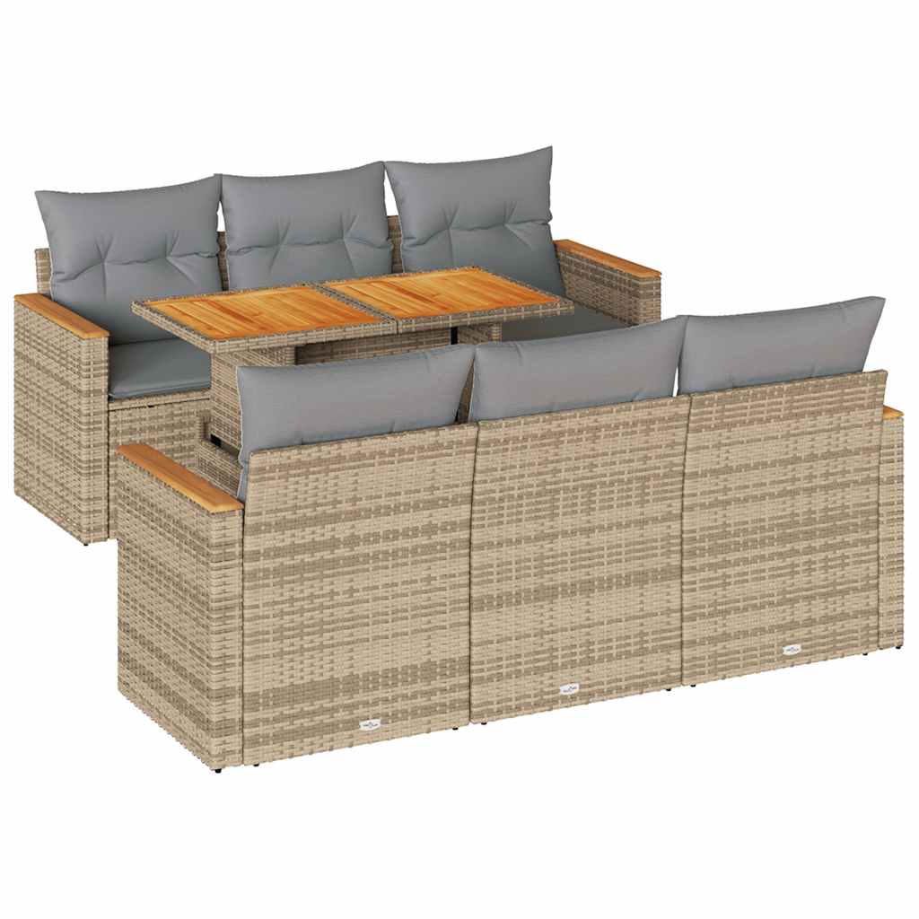 Set Divani da Giardino 7 pz con Cuscini Beige Polyrattan Acacia | homemem39