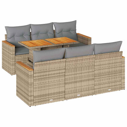 Set Divani da Giardino 7 pz con Cuscini Beige Polyrattan Acacia | homemem39