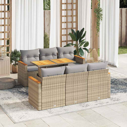 Set Divani da Giardino 7 pz con Cuscini Beige Polyrattan Acacia | homemem39