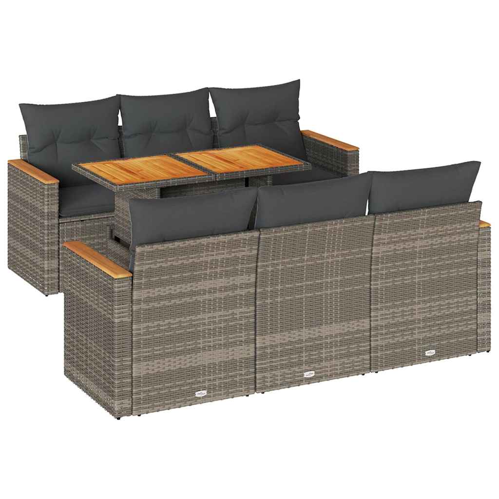 Set Divani da Giardino 7pz con Cuscini Grigio Polyrattan Acacia | homemem39
