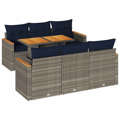 Set Divani da Giardino 7 pz con Cuscini Grigio in Polyrattan | homemem39