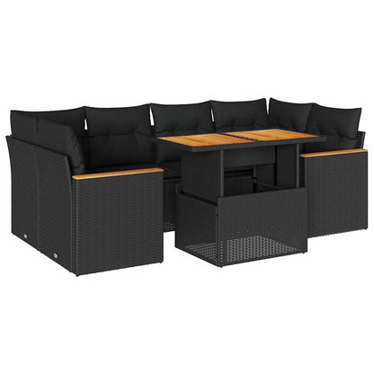 Set Divano da Giardino 6 pz con Cuscini Nero Polyrattan Acacia | homemem39