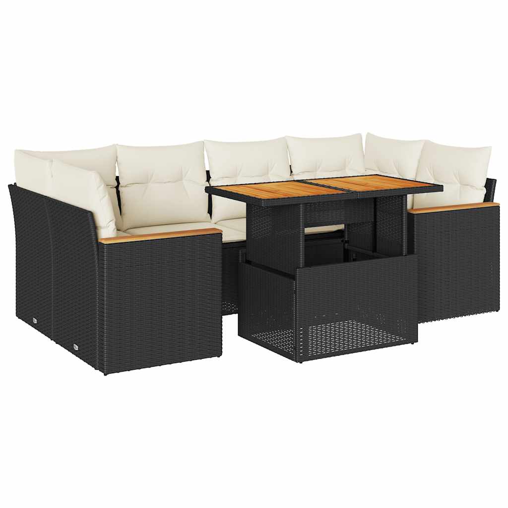 Set Divano da Giardino 6 pz con Cuscini Nero Polyrattan Acacia | homemem39