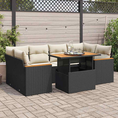 Set Divano da Giardino 6 pz con Cuscini Nero Polyrattan Acacia | homemem39