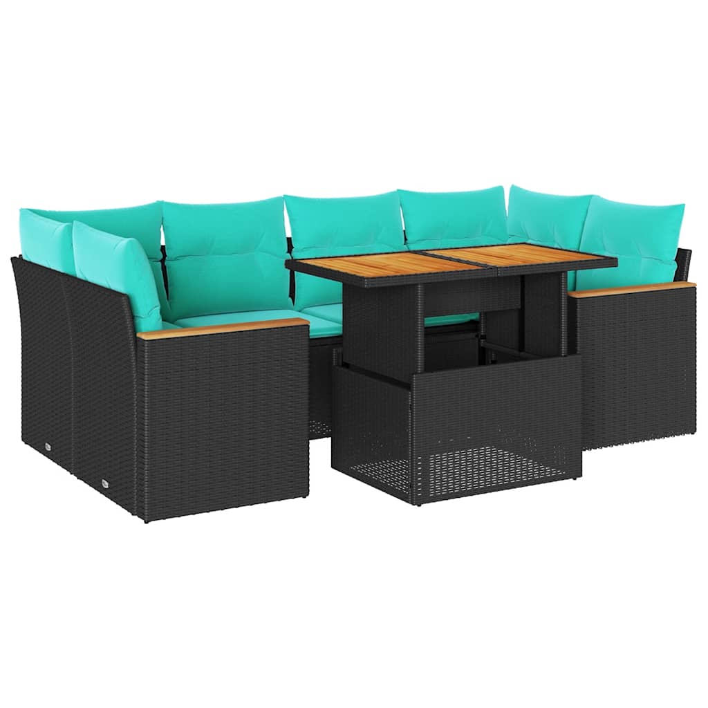 Set Divani da Giardino con Cuscini 7pz Nero Polyrattan | homemem39