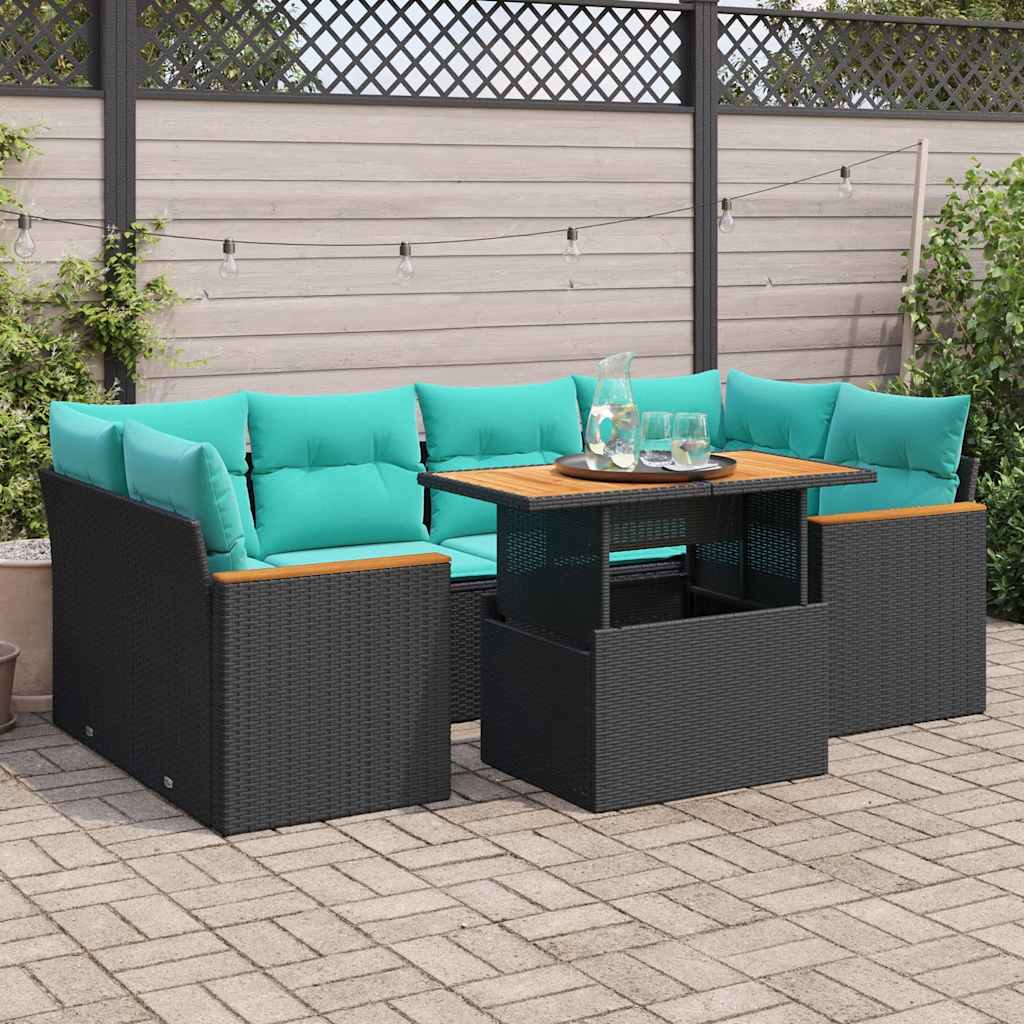 Set Divani da Giardino con Cuscini 7pz Nero Polyrattan | homemem39