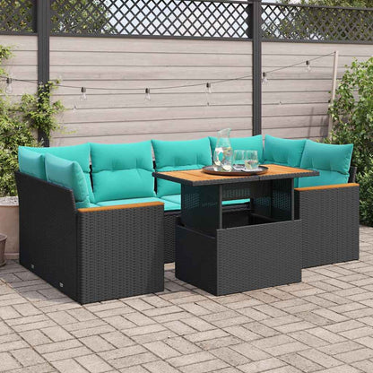 Set Divani da Giardino con Cuscini 7pz Nero Polyrattan | homemem39
