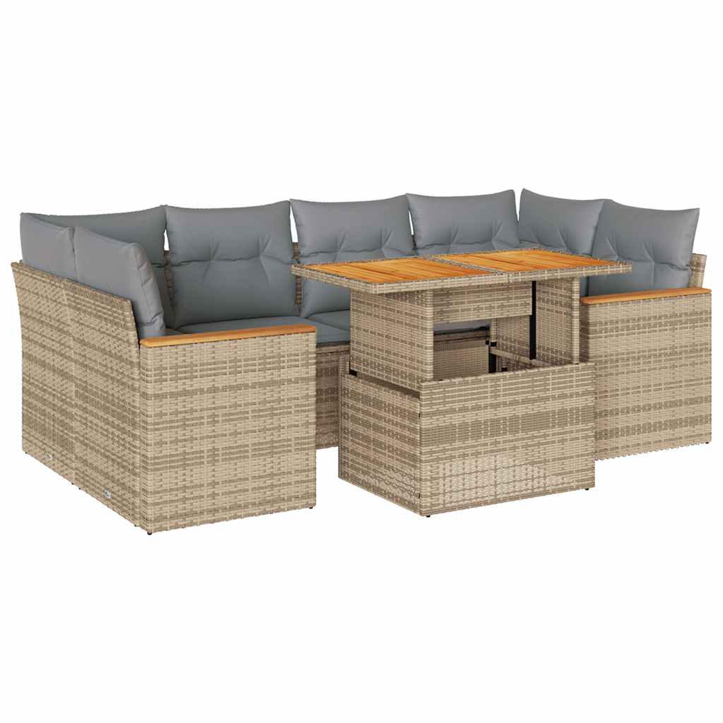 Set Divano da Giardino 6 pz con Cuscini Beige Polyrattan Acacia