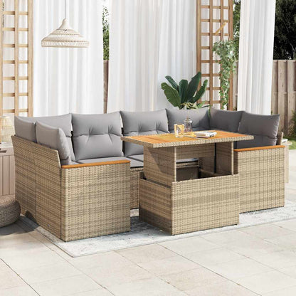 Set Divano da Giardino 6 pz con Cuscini Beige Polyrattan Acacia | homemem39