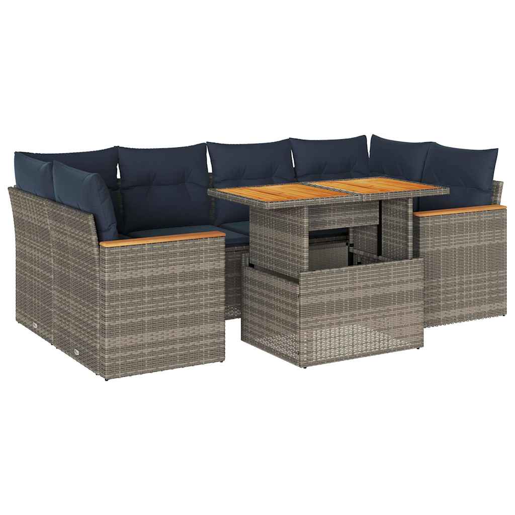 Set Divani da Giardino 7 pz con Cuscini Grigio in Polyrattan