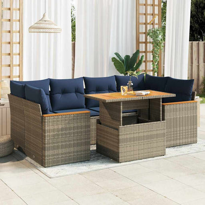 Set Divani da Giardino 7 pz con Cuscini Grigio in Polyrattan | homemem39