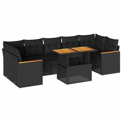 Set Divani da Giardino con Cuscini 8 pz Nero Polyrattan Acacia | homemem39