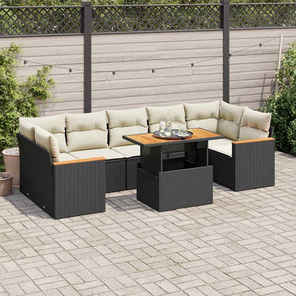 Set Divani da Giardino con Cuscini 8 pz Nero Polyrattan Acacia | homemem39