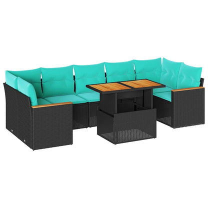 Set Divani da Giardino con Cuscini 8 pz Nero in Polyrattan
